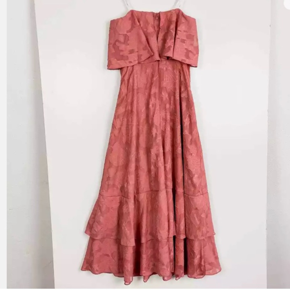 Love You So Truly Rusty Rose Burnout Floral Strapless Midi Dress ~ Size: small